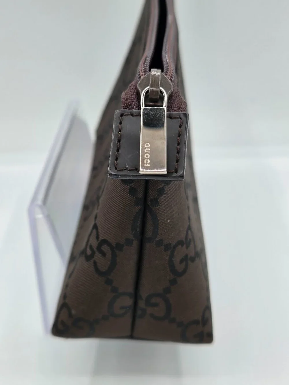 Gucci Tom Ford Era Brown GG Nylon Cosmetic Pouch | Zip Top Makeup Case | Vintage